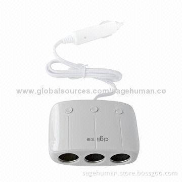 In-car Charger, 2-core 2 USB Port and 3-Socket Adapter, Optional Color, 5V/2.1A Output, 12-24V Input